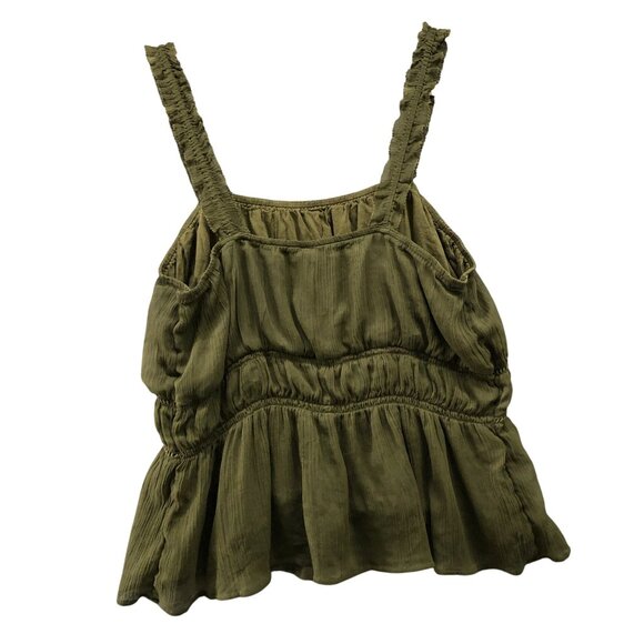 Old Navy Chiffon Cami Top Womens XL Moss Green Babydoll Ruffle Crepe - Picture 2 of 8
